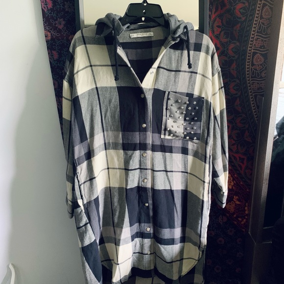 Zara Studded Flannel Hoodie Dress - Picture 3 of 4